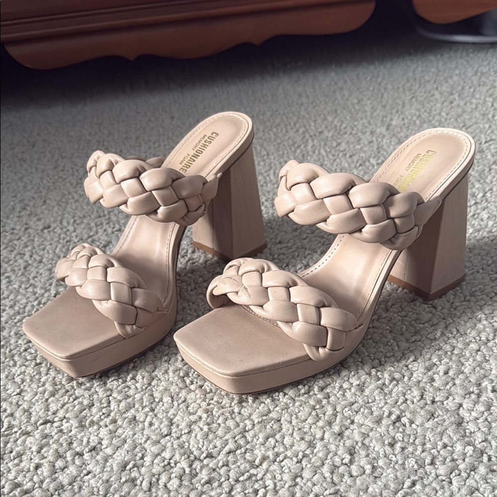 Chic Cream Braided Block Heel Sandals